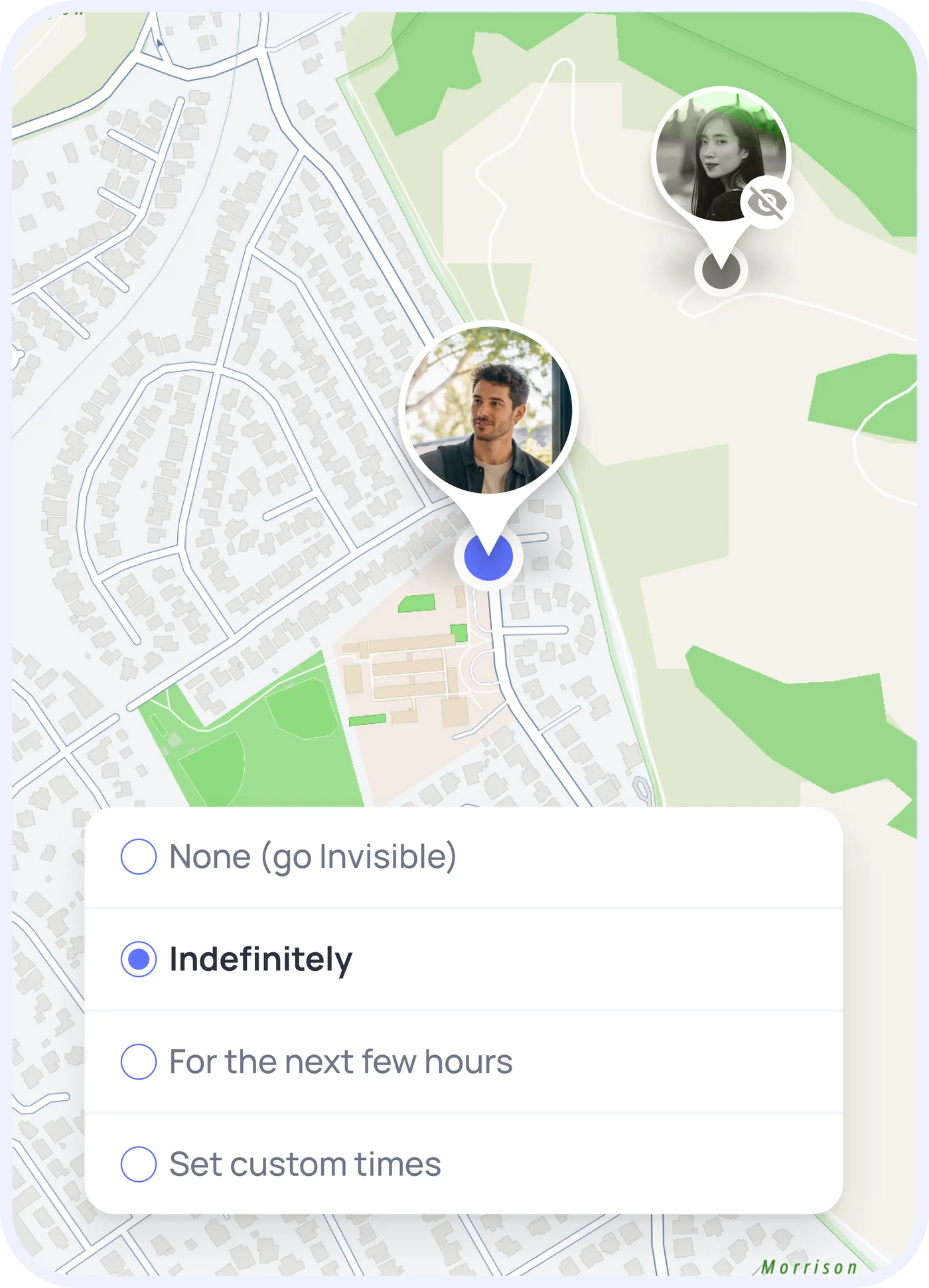 Couple using OtoZen location sharing with privacy controls