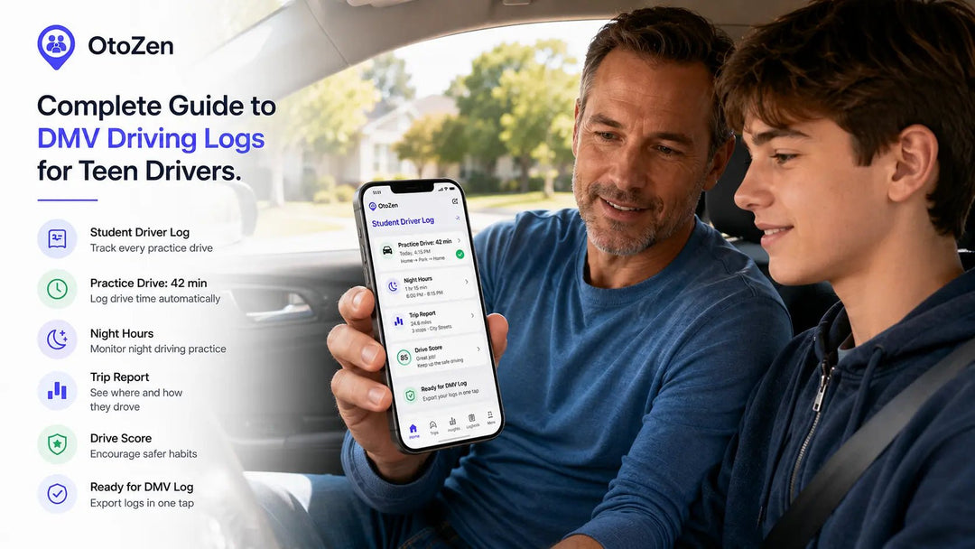 Parent reviewing a DMV driving log with teen driver after supervised practice