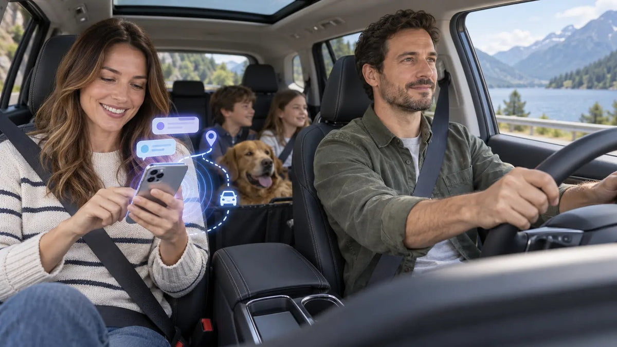  Passenger using a phone while a driving app identifies the trip as driving