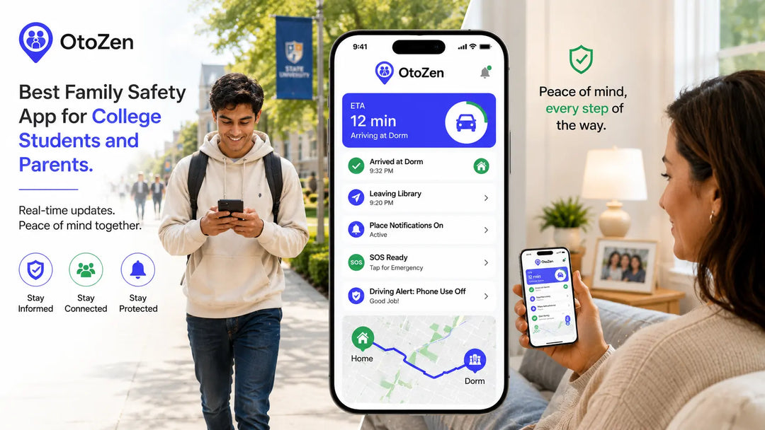 College student sharing ETA and arrival alerts with family using a family safety app