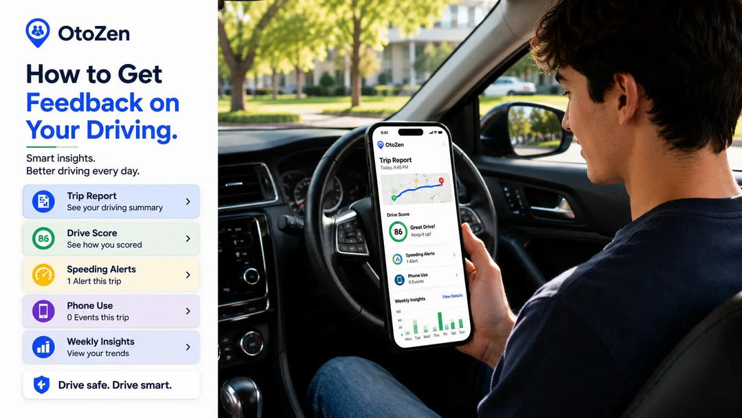 Driver reviewing driving feedback and trip report after a completed drive