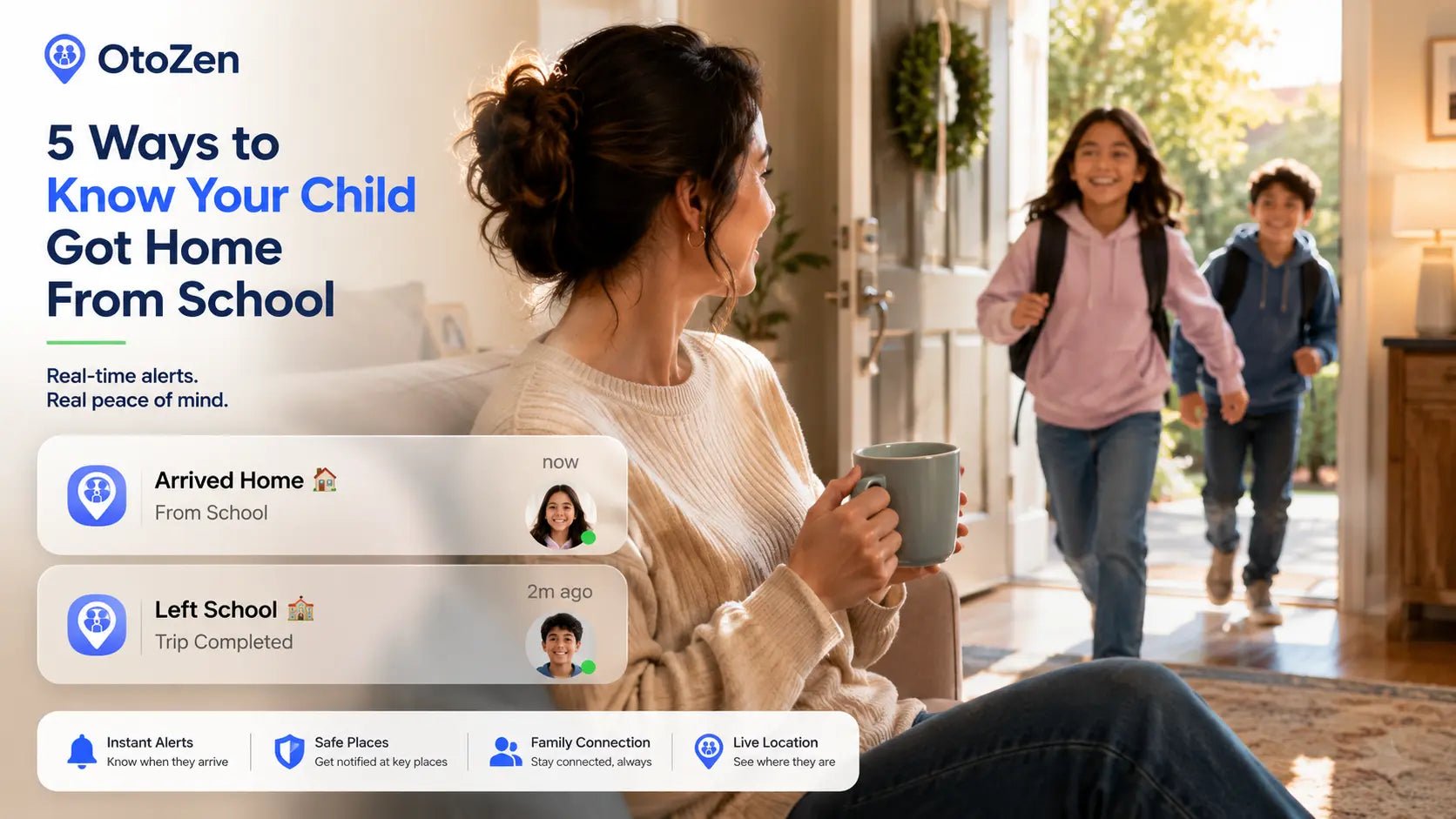 Parent receiving a home arrival alert after their child gets home from school