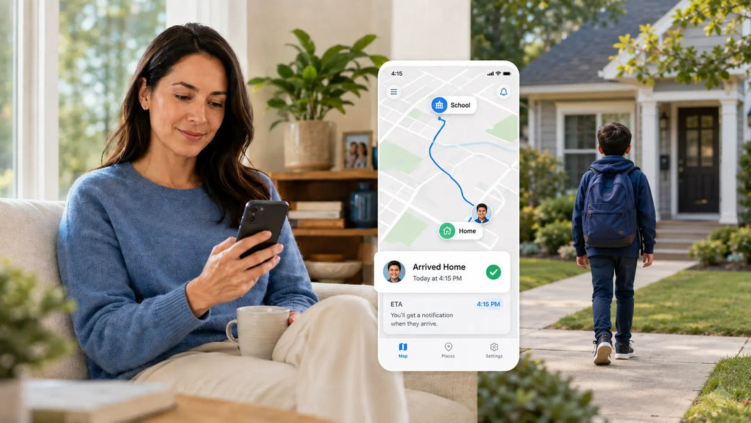 Parent checking a school-to-home location and arrival alert for their child
