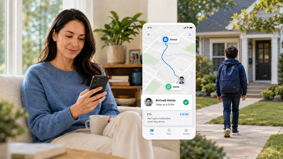 Parent checking a school-to-home location and arrival alert for their child