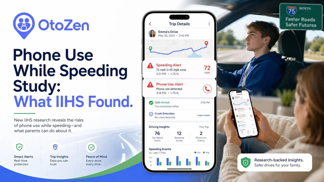 OtoZen driving alerts showing speeding and phone use risk on faster roads