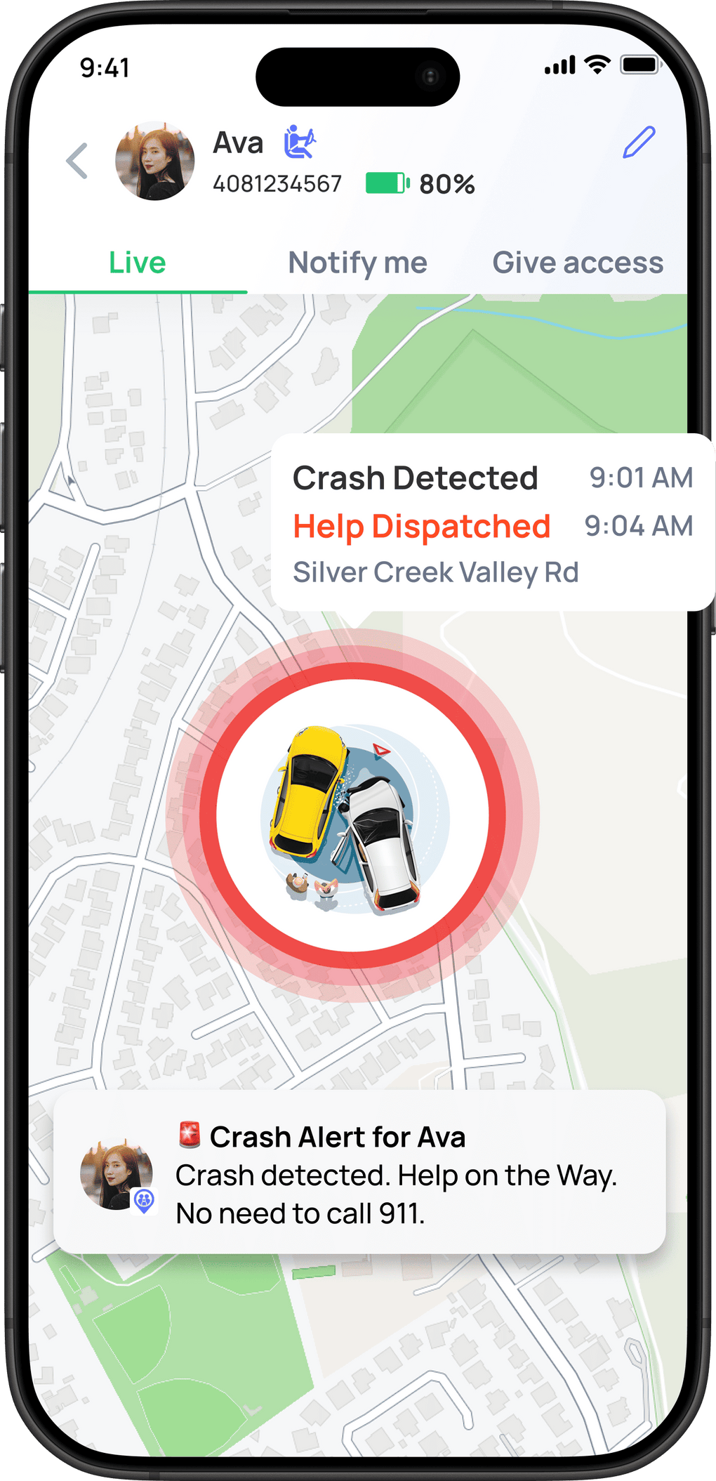 Car crash detection app